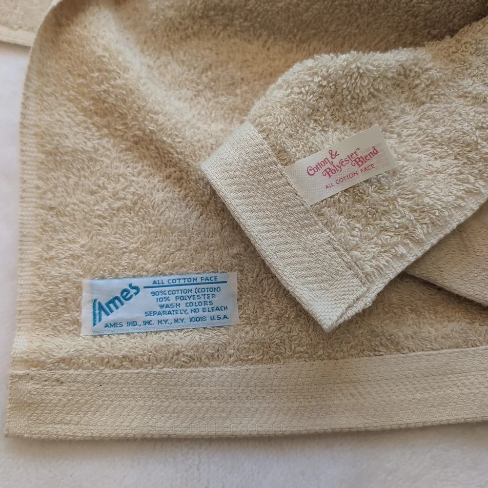 2 Vintage Ames Towels Set Pink Rosebud Floral Lace Satin Trim Cottagecore USA